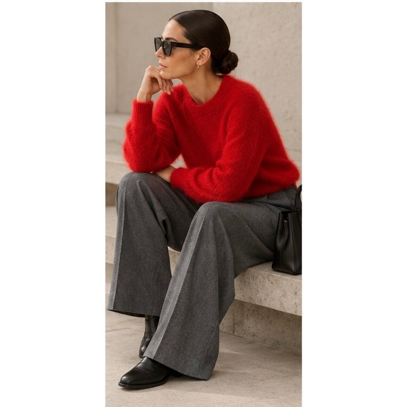 Nwt The Elder Statesman Thistle Simple Crew Red Alpaca Sweater S — image 6 of 8